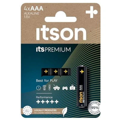 Imagen de ITSON, AAA Premium Pilas alcalinas, Paquete de 4, lo Mejor para cámaras, mandos Juegos, 1.5 V, LR3IPR/4CP