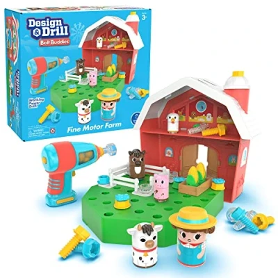 Imagen de Learning Resources Establo con Figuras atornillables Bolt Buddies de Design &amp; Drill, Set Juegos Inspirado en la Granja Personaje Granjero, Juguetes construcción y Stem para niños, 3+