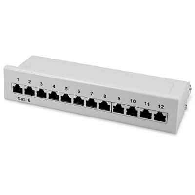 Imagen de kwmobile Panel de parcheo 12 Puertos Patchpanel Cat6 con Cable a Tierra para Montaje en Pared Puerto Entrada RJ45 blindado