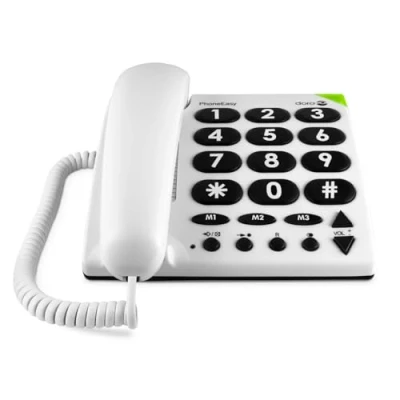 Imagen de Doro PhoneEasy 311c Teléfono Fijo con Cable para Personas Mayores Teclas Grandes, Marcación Rápida y Compatible Audífonos (Blanco) [Versión Española]
