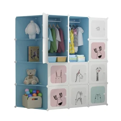 Imagen de MAGIC SELECT Armario Modular Infantil, Estantería de Módulos, Ropero para Niños, Organizador Modular, Estante Almacenamiento Habitación, 16 140x105 cm, Azul