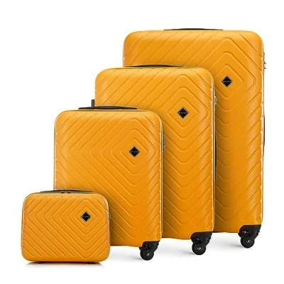 Imagen de WITTCHEN Cube colección Juego de 4 Maletas ABS con Relieve geométrico Mango telescópico Cerradura combinación Talla (S+M+L+Neceser) Naranja