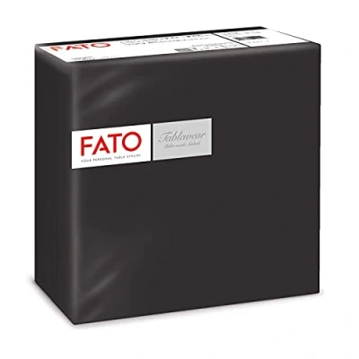 Imagen de Fato Servilletas de Papel Secas, Airlaid, Efecto Tela, Paquete 50 Servilletas, Tamaño 40x40 dobladas en 4, Color Negro