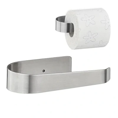 Imagen de Relaxdays Portarrollos Baño, Acero Inoxidable, sin Taladrar, Portapapel Adhesivo, Soporte Papel WC, 4x16x9 cm, Plateado, 1 Unidad