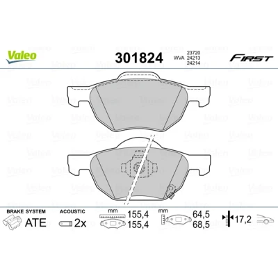 Imagen de VALEO 301824 Juego de pastillas freno FIRST Eje delantero con contacto avisador desgaste sin chapa antichirridos HONDA: Accord 7 Limousine
