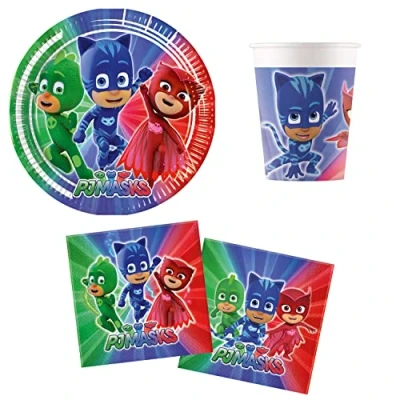 Imagen de Procos DY10273868 PJ Masks Party Set Pequeño, platos, vasos y servilletas, decoración de mesa, cumpleaños