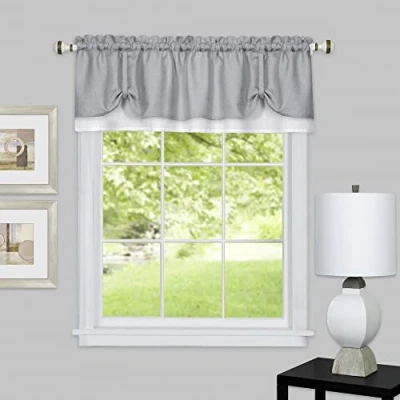 Imagen de Achim Home Furnishings Window Curtain Valance, 58&quot; x 14&quot;, Grey/White DRVL14GW12 Darcy Cenefa de Cortina para Ventana, 147 35 cm, Gris/Blanco