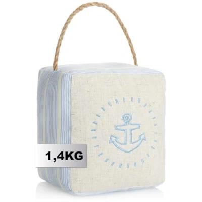 Imagen de com four® Tope de Puerta con Tirador, Soporte Pesado, Accesorio Funcional para el hogar, Puertas y Ventanas, Ideal Corrientes Aire (Angular Azul Claro + Beige)