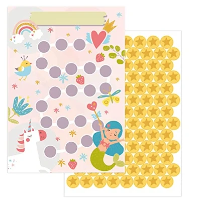 Imagen de Pack de 10 tablas recompensas para niños Motivo: Fantasía Con pegatinas estrellas motivar a los hacer las tareas, deberes, lavarse dientes Premiar buenos hábitos