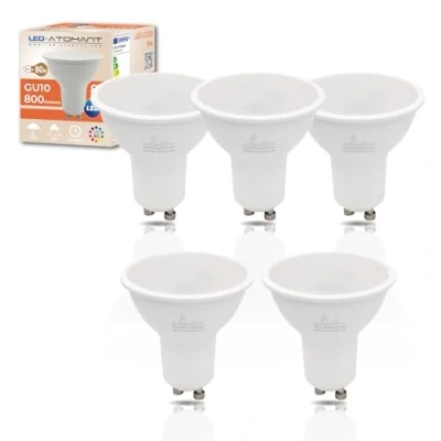 Imagen de LED ATOMANT Pack 5x Bombilla GU10 8W, Color Blanco Calido (3000K), 800 Lumenes, Halogeno equivalente a 80W tradicional