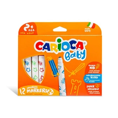Imagen de Carioca Baby Valorous Markers 2+ Rotuladores Super Lavables para Bebés a Partir de 2 años, Punta Redondeada y Colores Surtidos, 12 Uds.