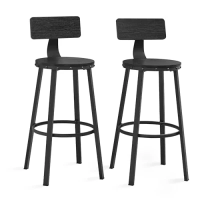 Imagen de VASAGLE Taburete de Bar, Juego 2, Silla Cocina con Marco Metal, Altura del Asiento 73 cm, fácil instalación, diseño Industrial, Negro ébano LBC026B56V1