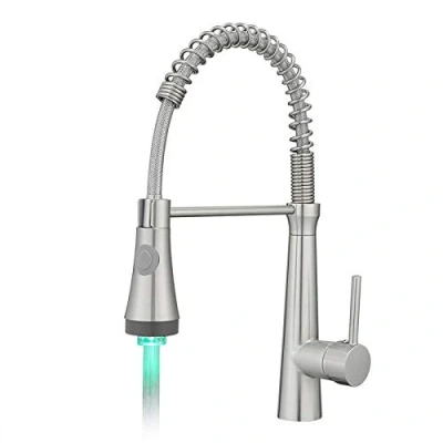 Imagen de TIMACO LED Grifo de Cocina con Muelle Espiral, Rotación 360, Monomando, Mixto Frío Y Caliente, Níquel Cepillado