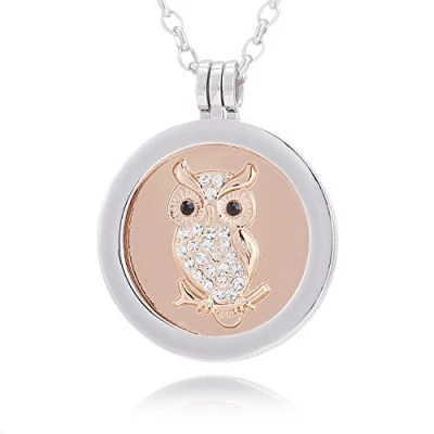 Imagen de Morella Mujeres Collar 70 cm Acero Inoxidable y Colgante Amuleto Coin 33 mm Lechuza de Color Rosa Oro para Damas, en Bolsa Joyas