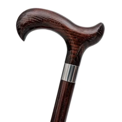 Imagen de Dr. Watson bastón de madera hecho a mano, clásico con mango Derby y cuello acero inoxidable (Wengué)