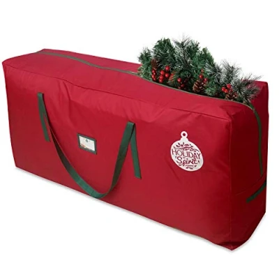 Imagen de Holiday Spirit Bolsa de almacenamiento para árbol Navidad. material Oxford 600D resistente con asas reforzadas duraderas y cremallera, impermeable que protege los elementos. (rojo, se