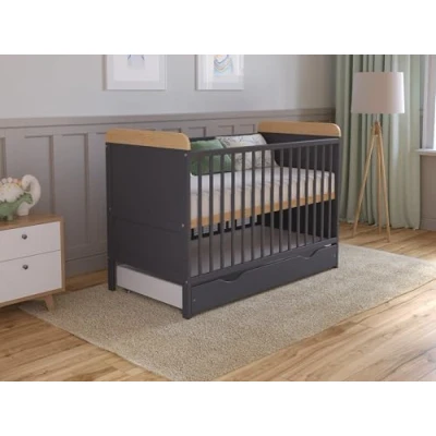 Imagen de Love For Sleep Cuna Convertible en Cama 120x60 cm con Cajón &amp; Colchón Madera Antracita Pino, Juego Completo de Bebe
