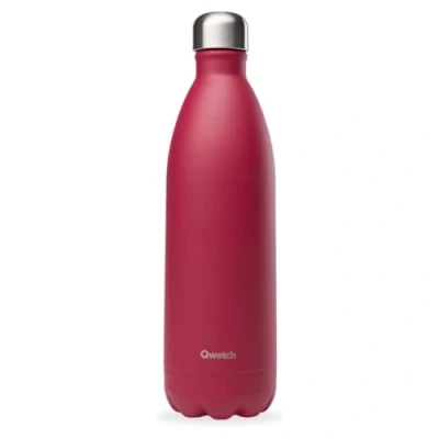 Imagen de Qwetch Botella isotérmica de frambuesa 1L acero inoxidable 24 horas fría y caliente impermeable, sin BPA reutilizable