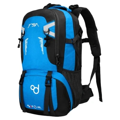 Imagen de OcioDual Mochila 40L, Azul, Resistente al agua con Varios Compartimentos, Cierres, Asas Acolchadas y Correas de Seguridad Ajustables para Senderismo, Acampada, Hiking, Trekking
