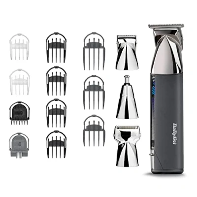 Imagen de BaBylissMEN MT996E Multigroom 15 en 1 Super X Metal Series, Recortadora multifunción, sin cable, cabezales magnéticos, empuñadura metálica, Color Metálico, para Hombre