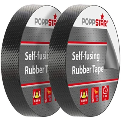Imagen de POPPSTAR cinta aislante de autofusión universal, eléctrica y sellado, (10 m x 19 mm 0,76 mm), 2 rollos, color negro