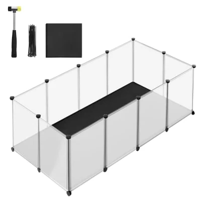 Imagen de SONGMICS Parque para Mascotas con Suelo y Alfombra Impermeables Extraíbles, Valla Animales Pequeños, Hámsteres, Conejos, Erizos, Cobayas, 143 x 73 46 cm, Blanco LPC012W01