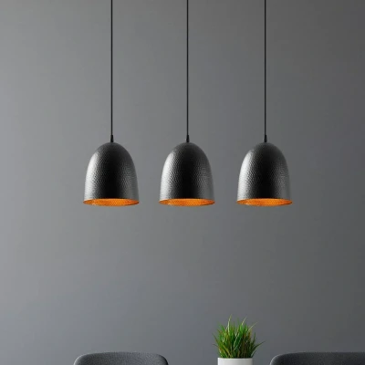 Imagen de Luminaria de techo 3 campanas en fila Tropaeum H125 cm Metal Negro Menzzo