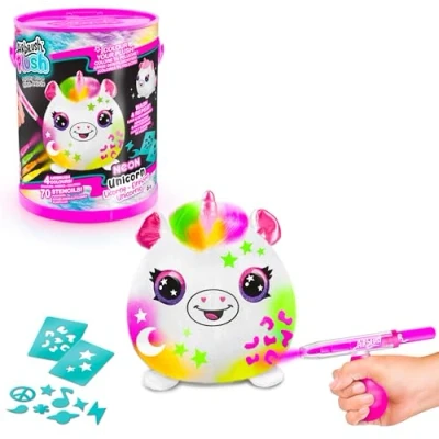 Imagen de Airbrush Plush Bucket, Decorate Your Squishy and Over Again, 4 Chalk Markers, Pump, Stencils Felpa, Blanco, Talla única