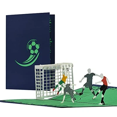 Imagen de Diese Klappkarten tarjeta de invitación a cumpleaños infantil con tema fútbol, roja, o vale para seguidores, H35