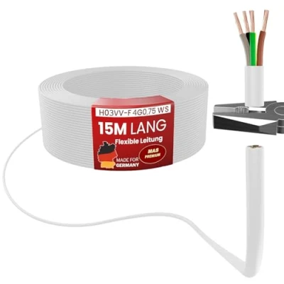 Imagen de Cable de plástico flexible H03VV F 4G0,75 negro o blanco, 5 a 100 m, Pasa Cables Electricos, color blanco