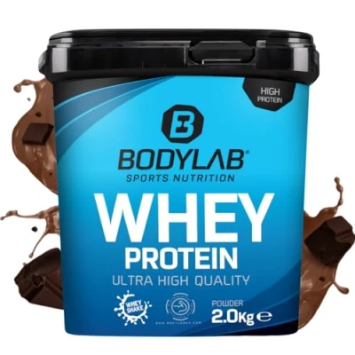 Imagen de Bodylab24 Whey Protein Powder Chocolate doble 2kg, polvo rico en proteína para músculos más fuertes, la de suero puede promover construcción músculo, con 80% proteína, sin aspartamo