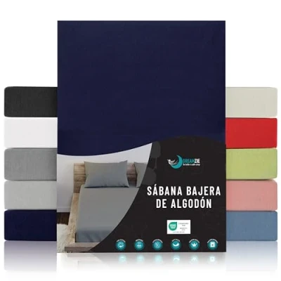 Imagen de Dreamzie Sabanas 90x190/200 Ajustable Algodon Oeko Tex Certificado Azul Oscuro Sábanas Bajeras 90 x 190/200 100% Jersey