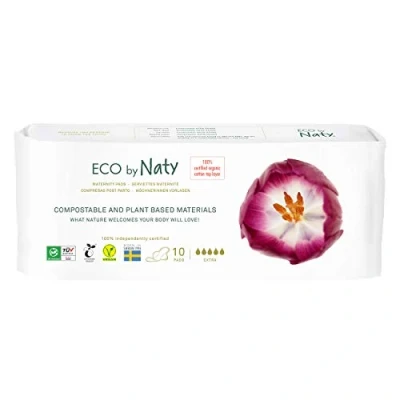 Imagen de Eco by Naty Compresas de Maternidad para Mujer Embarazo y Postparto el Cuidado la Recuperación Materna, Absorbentes Protección contra Fugas (10 unidades)