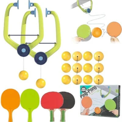 Imagen de Door Ping Pong Game, Doorway Pong, Jam Indoor and Outdoor Adjustable Hanging Table Tennis Trainer Portable Set with 2 Racket 6 Balls Exerciser Active for Ages 6+ (Mix)