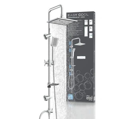 Imagen de EISL DX12007 Easy Cool Juego 2 en 1 lluvia grande (22 x 19 cm) y ducha de mano, ideal para reequipar mediante agujeros ya existentes, cromo, (B H T) ca. 220 1050 450 mm