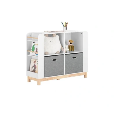 Imagen de SoBuy KMB85 W Organizador de Juguetes Librería Infantil Multifuncional Armario para Niños con 6 Estantes Laterales 2 Cestas y Compartimientos Abiertos Blanco 100 x 35 80 cm ES