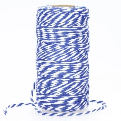 Imagen de Hilo de Algodón Cuerda Navidad 100M para Envolver Regalos, Manualidades, Cocina, Decoración Azul Oscuro y Blanco