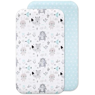 Imagen de Sábanas Minicuna 100% Algodón Compatible con Next to Me Kinderkraft Marca Francesa Fabricado en Europa (80 x 160 cm, Animales Azules)