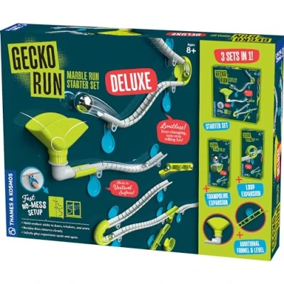 Imagen de Thames &amp; Kosmos Juego de iniciación lujo para carreras mármol Gecko Run, pista vertical con pistas flexibles, trucos bucle y trampolín, configuración rápida, sin ensuciar,