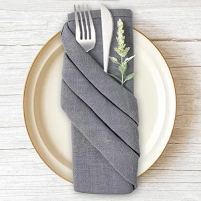 Imagen de Servilletas de Tela Lino, Juego 6 Lino Gris 40 x cm, Boda, Navidad, Decoración Mesa para Fiestas Restaurantes Cocin