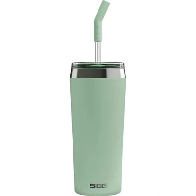 Imagen de SIGG Helia Milky Green Taza térmica de café para llevar (0,6 L), termo acero inoxidable con doble aislamiento, vaso pajita cristal bebida caliente y fría