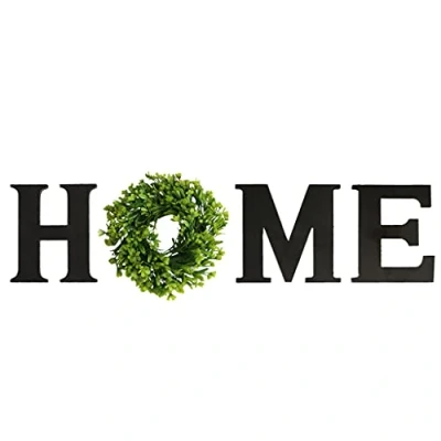 Imagen de Alnicov Letrero de madera para el hogar, 30 cm, letras colgar en la pared con corona artificial sala estar, dormitorio, cocina, puerta, decoración