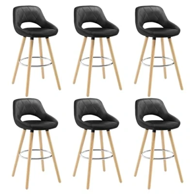 Imagen de WOLTU 6X Taburetes de Bar con Respaldo Sillas Cocina Juego 6 Altos Marco Madera Maciza Imitación Cuero Silla Diseño Negro BH111sz
