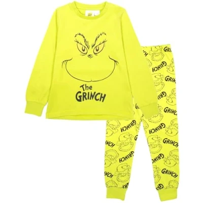 Imagen de The Grinch pijama unisex para niños, manga larga, 100 % algodón, de invierno y Navidad, verde, 8 9 años