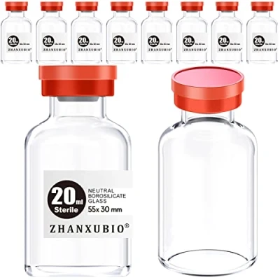 Imagen de ZHANXUBIO Viales estériles vacíos con puerto de inyección autorreparable y tapa plástico aluminio, paquete estéril (20 ml, transparente, 10 unidades)