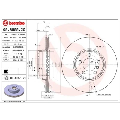 Imagen de BREMBO COATED DISC LINE 09.8555.21 Disco de freno 344 30 5 ventilación interna revestido altamente carbonizado LAND ROVER: Range Rover 3