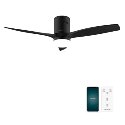 Imagen de Cecotec Ventilador de Techo EnergySilence Aero 5600 Aqua Black&amp;Black Connected 40 W y 52, Wifi, Mando, protección IP44, luz, 6 velocidades, 3 aspas, modo winter summer temporizador 8h