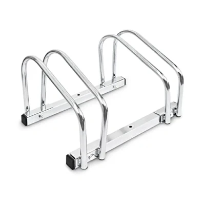Imagen de relaxdays Soporte, Acero Cromado, 40 x 32 26 cm, Suelo y Pared, para 2 Bicicletas, Garaje, Parqueo, Plateado, cm