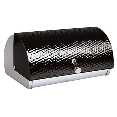 Imagen de Berlinger Haus Primal Gloss Panera de Mesa para Guardar Pan, Tapa Deslizante, Contenedor Almacenamiento Pan y Bollería, Acero Inoxidable, Diseño Moderno, Bread Box, Negro/Inox