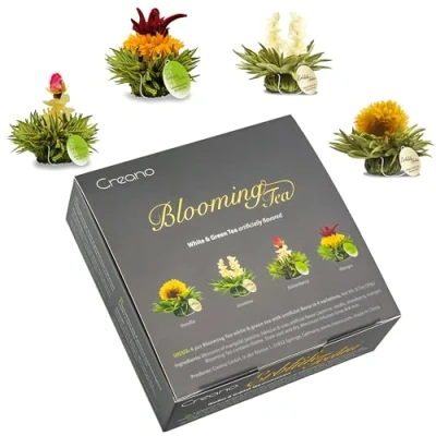 Imagen de Creano 4 flores de té en elegante caja regalo Teelini blanco y verde formato taza